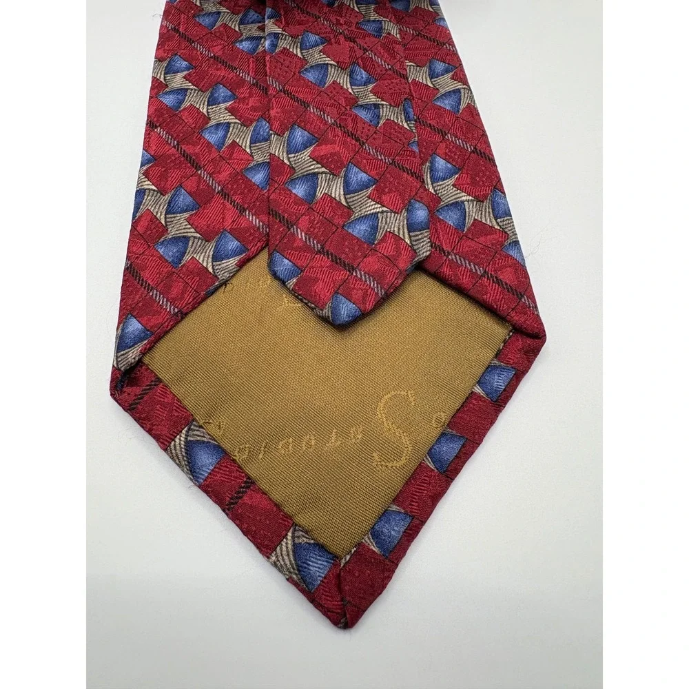 Studio S Mens Geometric Silk Blend Necktie Red Blue Gold Classic Wide Tie